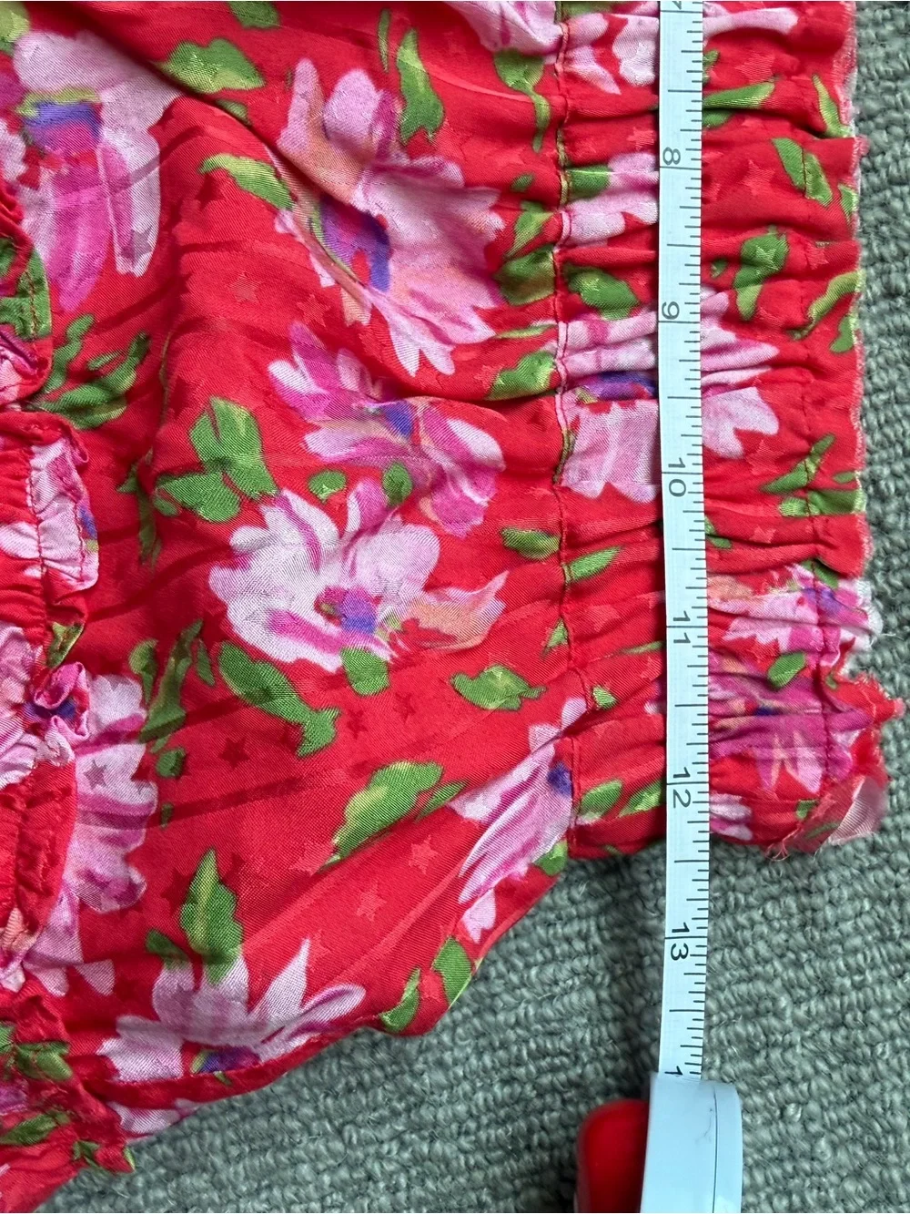 LoveShackFancy Mambo  Red Floral Tiered Mini- Skirt EUC